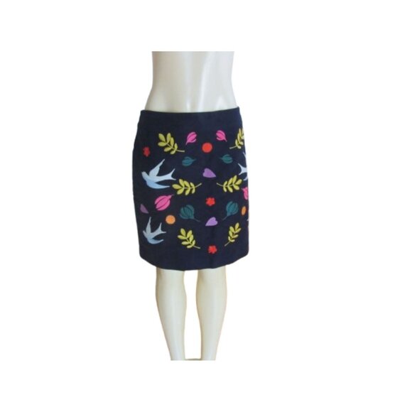 Boden Fenella Floral Bird Embroidered Navy Blue Skirt Size 10 - Picture 1 of 6